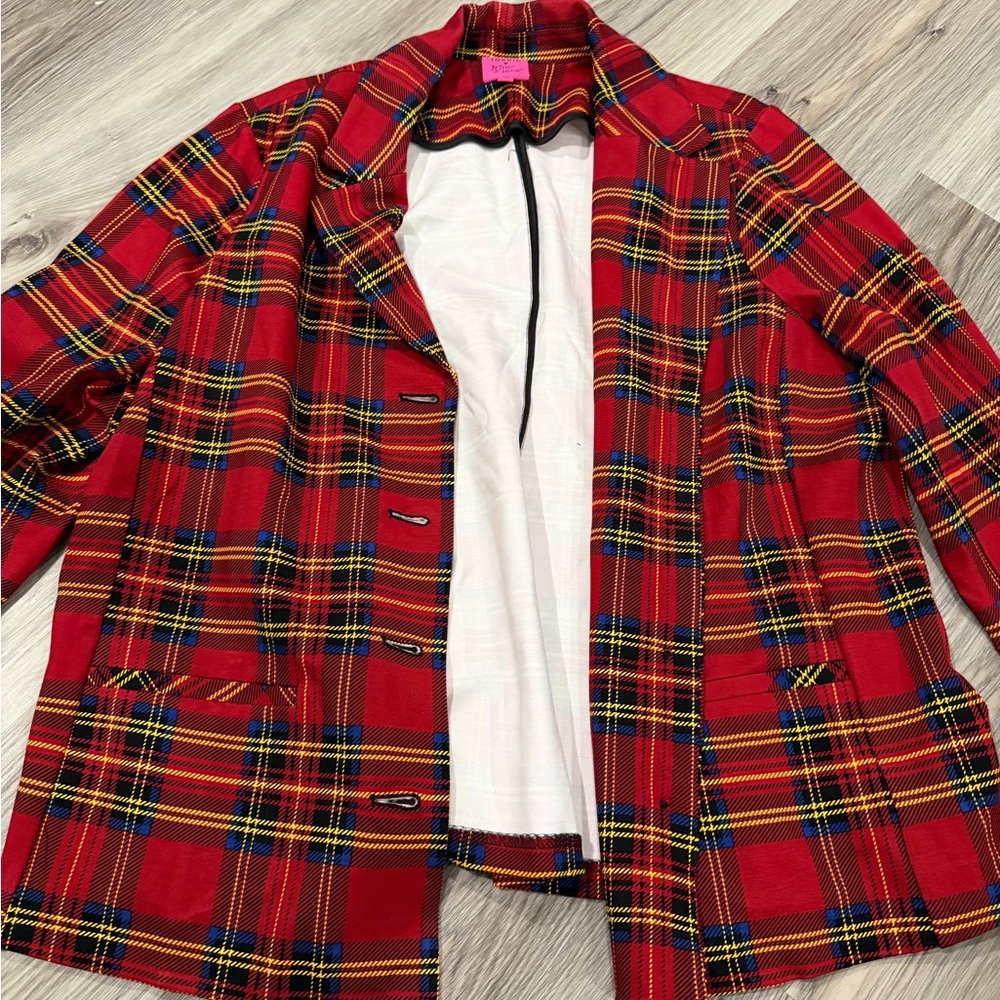 Red Plaid Torrid Betsy Johnson Blazer Jacket